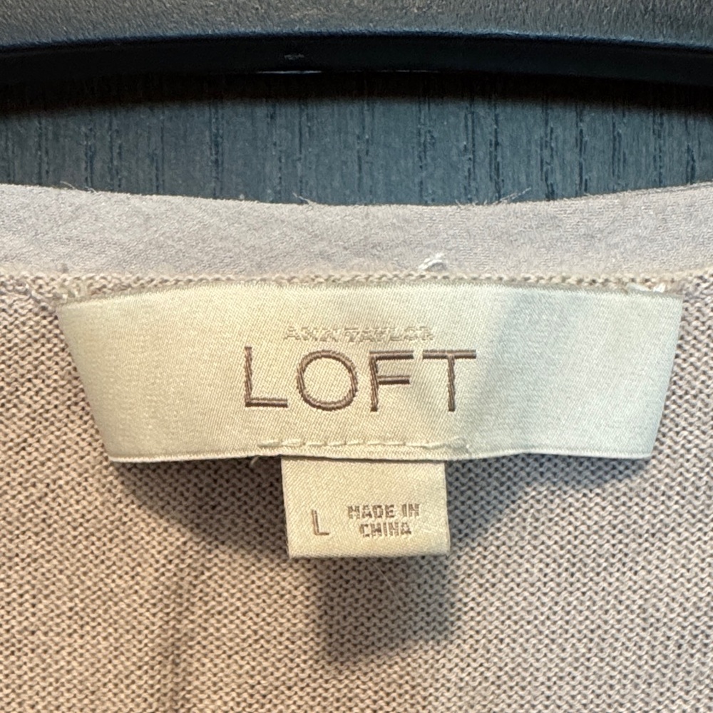 LOFT Women's Light Grey Ruffle Cardigan Sweater - Picture 3 of 4